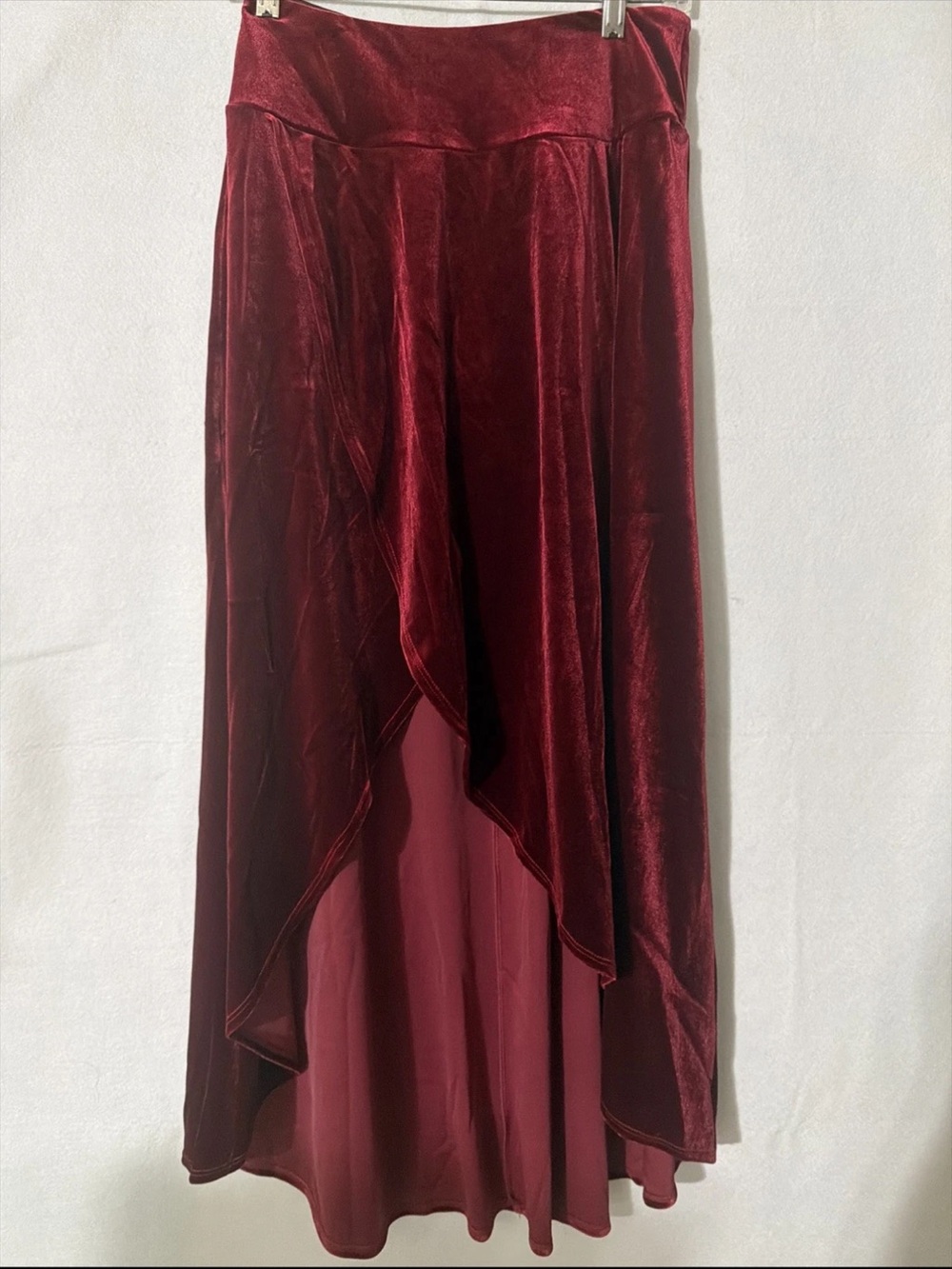 High Low Maxi Skort-Skirt Crossover Wrap Asymmetrical velvet Maroon Whimsigoth